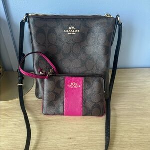 Coach Signature Brown and Pink Crossbody Bag Set